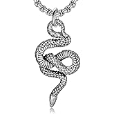 Lattd Snake Necklace 925 Sterling Silver Snake Animal Pendant Gothic Jewelry Gifts for Men Women