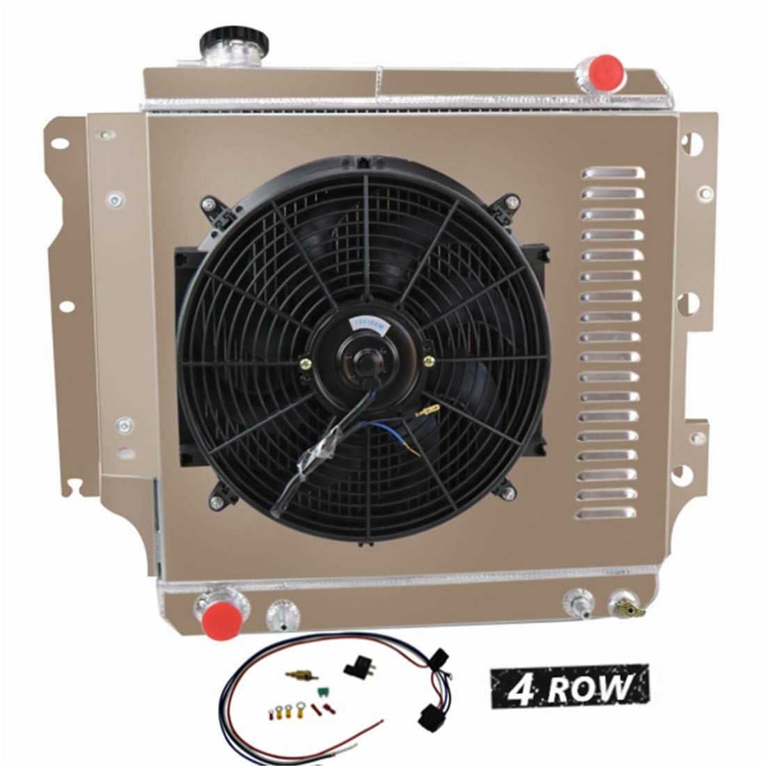 Cubauto 3 Row Radiator Shroud 16 Fans Thermostat Relay Kit for 87-06 Jeep Wrangler