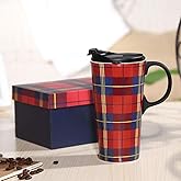 Christmas Ceramic Travel Mug Coffee Cup with Gift Box 17oz Latte Mug With Lid, Microwave & Dishwasher Safe, Unique Coffee Mug for Latte & Hot Chocolate, Red