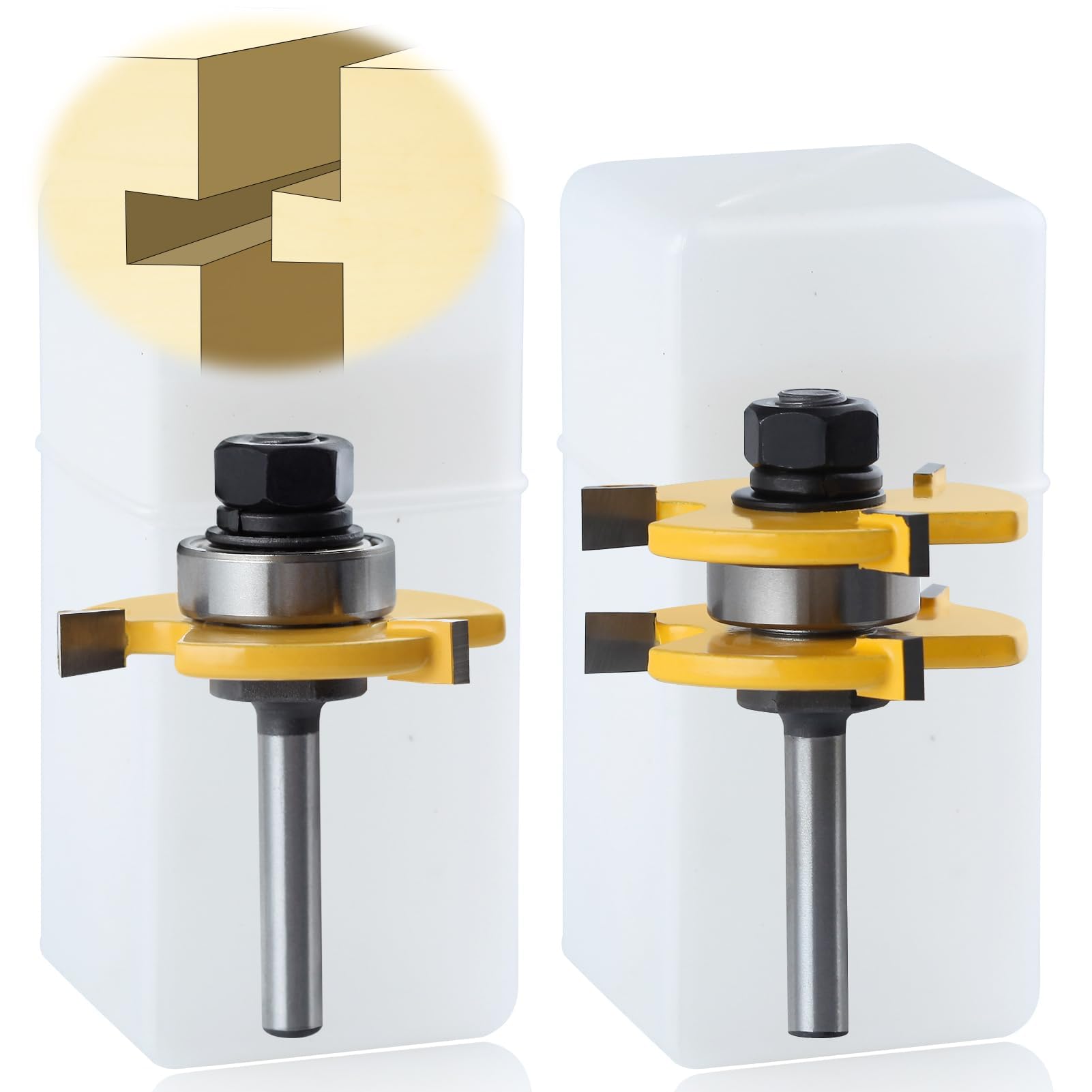 SPEEDWOX 2Pcs Adjustable Tongue and Groove Router Bit 3 Teeth T Shape Tongue and Groove Router Bit Set Router Bits 1/4 Shank Wood Milling Cutter for Woodworking Doors Drawers Shelves Floors Cabinet