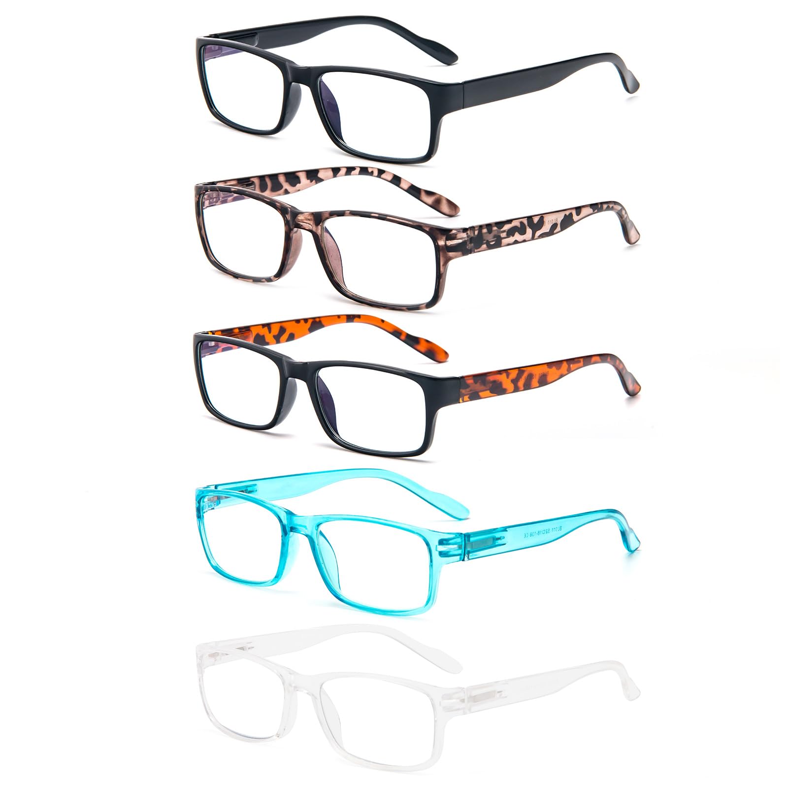 KoKoBin 5 Pack rectangular reading glasses for Women Men sporty design TR90 flexible Blue Light Blocking Computer Readers (5 Pairs, 1, Dioptres)