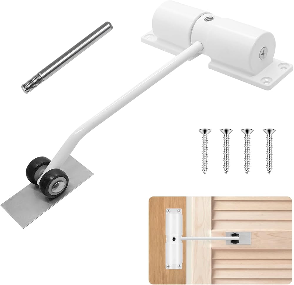 PCKOBEVER Spring Door Closer Adjustable Aluminum Door Closer White