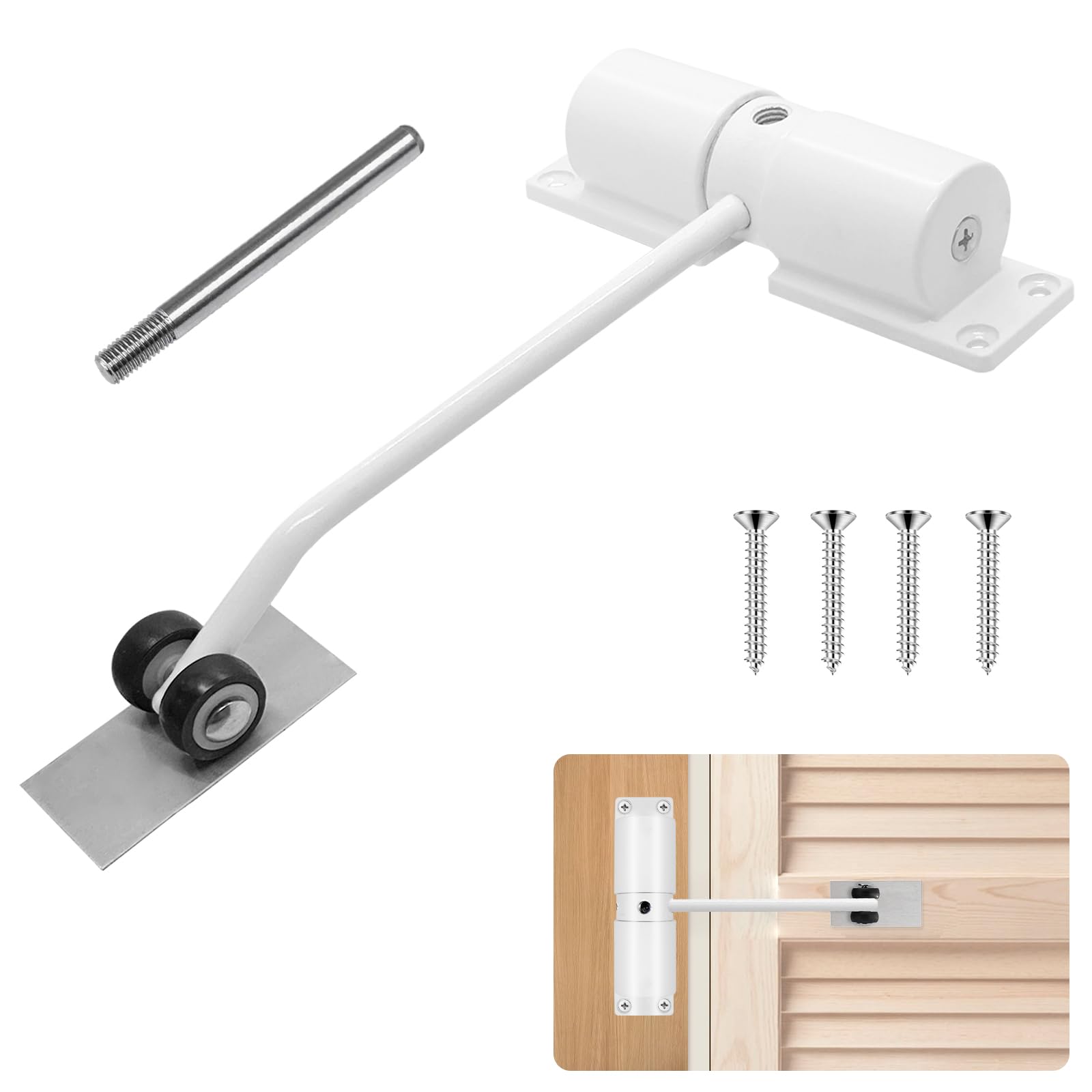 PCKOBEVER Spring Door Closer,Safety Automatic Door Closer,Adjustable Door Spring Closer Door Stopper for Commercial & Home Use,Quiet Auto Door Closing with Adjusting Rod and Screws (White)