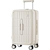 aji 70/30 Split Opening Carry On Luggage Airline Approved, 20 Inch Lightweight Trunk Luggage with 360° Spinner Wheel, Travel Carry On Suitcase with Dry Wet Separation Bag for Women Men,Coconut White