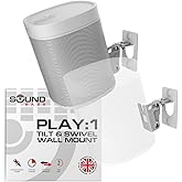 Sound Bass Play 1 Wall Mount, White, Pair, Compatible with Sonos Play:1 Only, Twin Pack, Adjustable Swivel & Tilt Mechanism, 2 Mounting Brackets Includes All Fixings