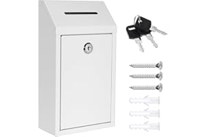 Metal Donation Box Collection Safe Suggestion Box with Lock Wall Mounted Mailbox Delivery Ballot Case Key Drop Case for Home 
