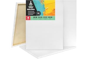 ARTEZA Stretched Canvas, 18 x 24 Inches, Pack of 4, Blank White Large Canvas for Painting for Acrylic, Oil and Gouache Paints