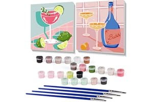 nekpiahu 2 Pack Framed Retro DIY Paint by Numbers Kit for Adults Beginner,Vintage Cocktail Easy Paint by Number with Canvas,Acrylic Paint Kit Arts and Crafts for Adults for Decor 8x8inch