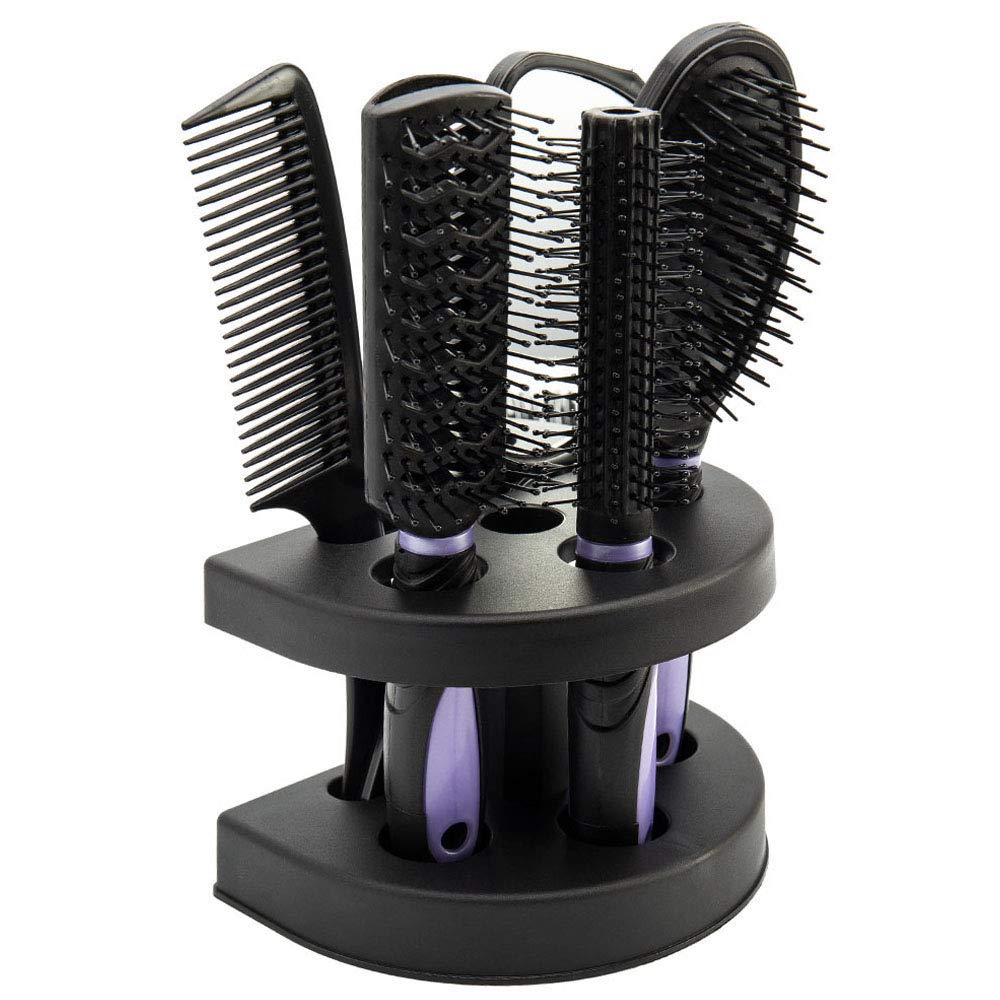 5pcs Hair Brush Comb Set Women Ladies Hair Care Gift Set Brush with Hair Brush,Comb,Mirror,Hair Care Massage Brush And Holder Stand for Adults & Kids (Purple)