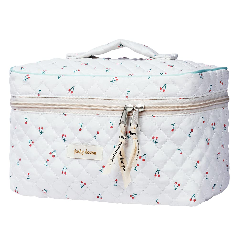 Aucuu Cotton Makeup Bag, Portable Travel Cosmetic Bag, Large Capacity Floral Toiletry Bags, Quilted Wash Bags Organizer for Women Girls — image 1