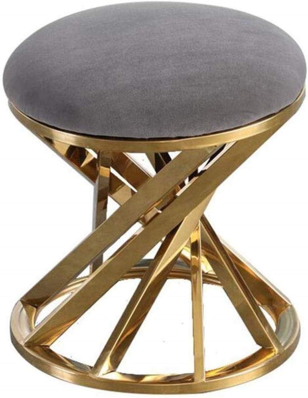 LAOSUNJIA Ottoman Vanity Stool Shoe Bench Rest Bench soda stool Iron Art Upholstered Pouffe FootStool Round Makeup Stool Living Room Dressing Table Stool (Color : Gray)