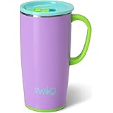 Swig Life 22oz Travel Mug, Insulated Tumbler with Handle and Lid, Cup Holder Friendly, Dishwasher Safe, Stainless Steel, Travel Coffee Cup, Insulated Mug with Lid (Ultra Violet)