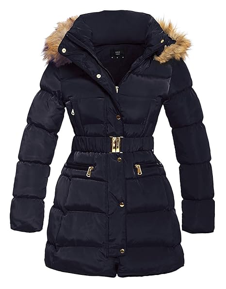 navy jacket with fur hood