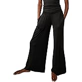 Soft Modal Fold Over Lounge Pants for Women – Wide Leg Yoga Sleep Pants with Pull-On Waistband – Multiple Color Options