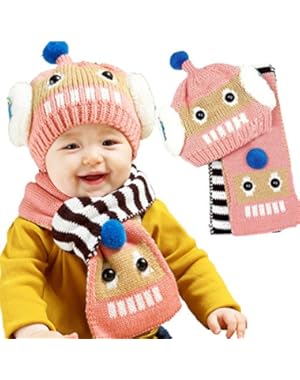 Baby Girls Boys hats scarf Children winter cap Robot baby hats scarves(2set)
