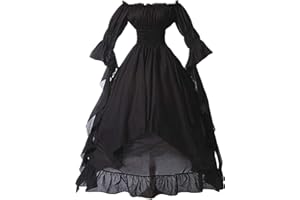 SHOPESSA Women's High Low Victorian Dress Puff Sleeve Off Shoulder Ruffle Medieval Costume for Women Renaissance Dress