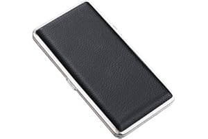 TLHAOA Cigarette Case Stylish Leather Surface Metal Box for 14 Cigarettes Cigarette Box Double Sided Spring Clip Boxfor Men and Women Ideal Gift for Smoker 120s Regular Size(Black, 120mm)
