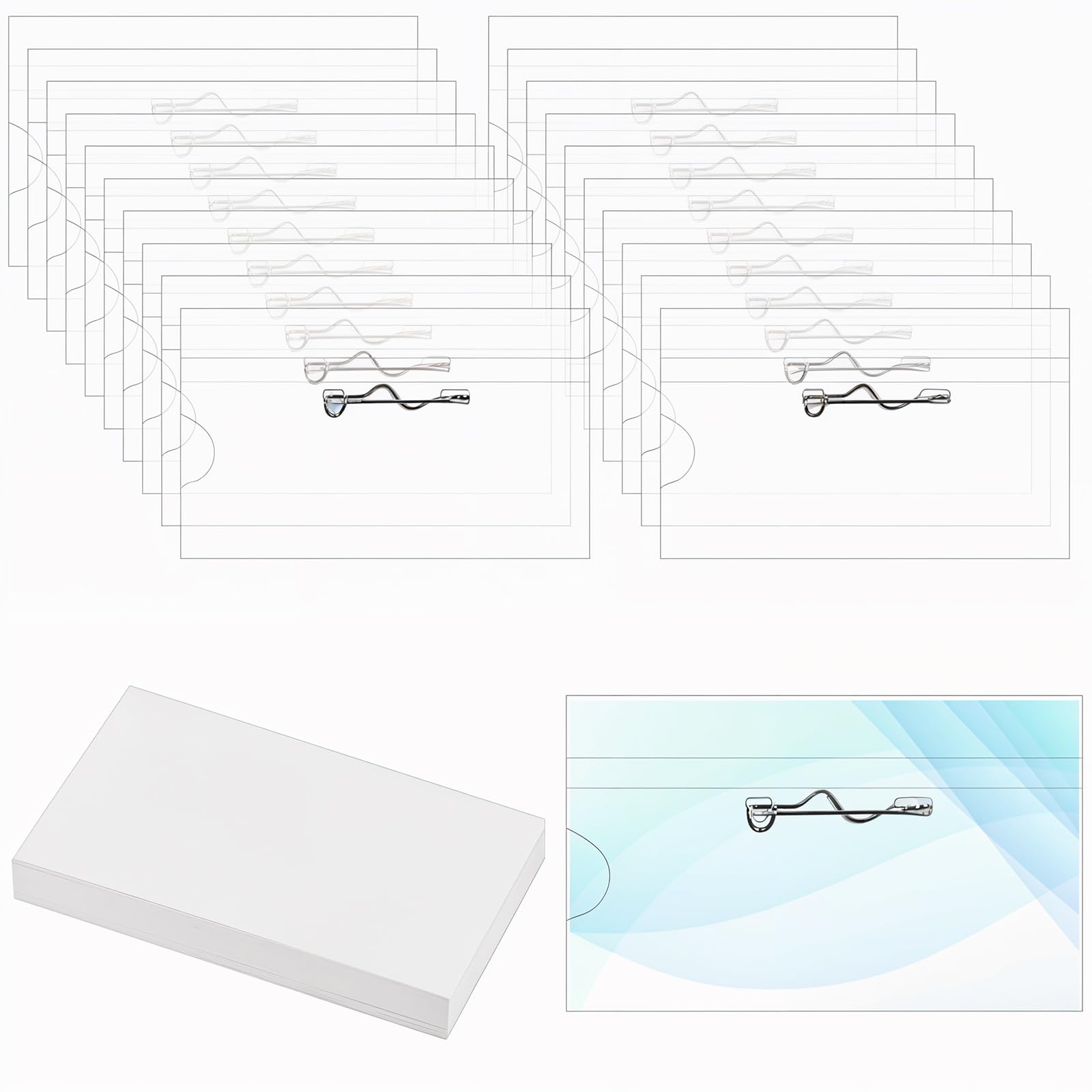 Photo 1 of 100Pcs Name Tags with Pins, Clear Plastic Name Tag Holder Horizontal Pin Style Name Badge Holders with 100Pcs Name Tag Inserts for Meeting Seminar Show Event Conference(3.5 x 2.2 Inch)