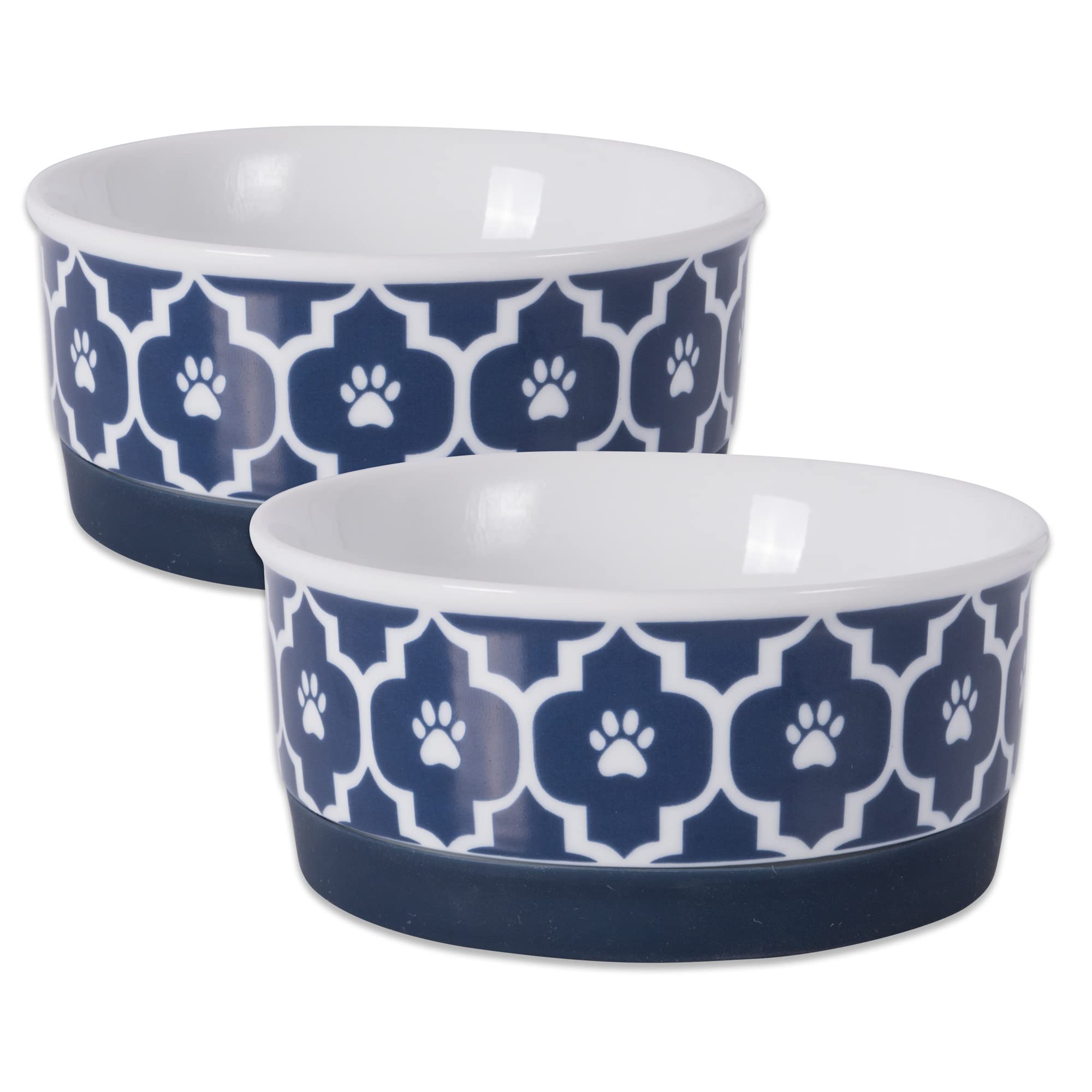 Bone Dry Lattice Collection Pet Bowl & Canister, Small Round - 4.25 x 4.25 x 2", Nautical Blue, 2 Piece