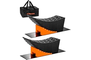 BYERNAUTO Large Camper Levelers, Raised Tire Change Ramps, RV Leveling Blocks Ramp Kit for RV Camper Travel Trailer, Lift up to 6in with Chocks, Anti-Slip Mats and Carrying Bag (2 Pack)