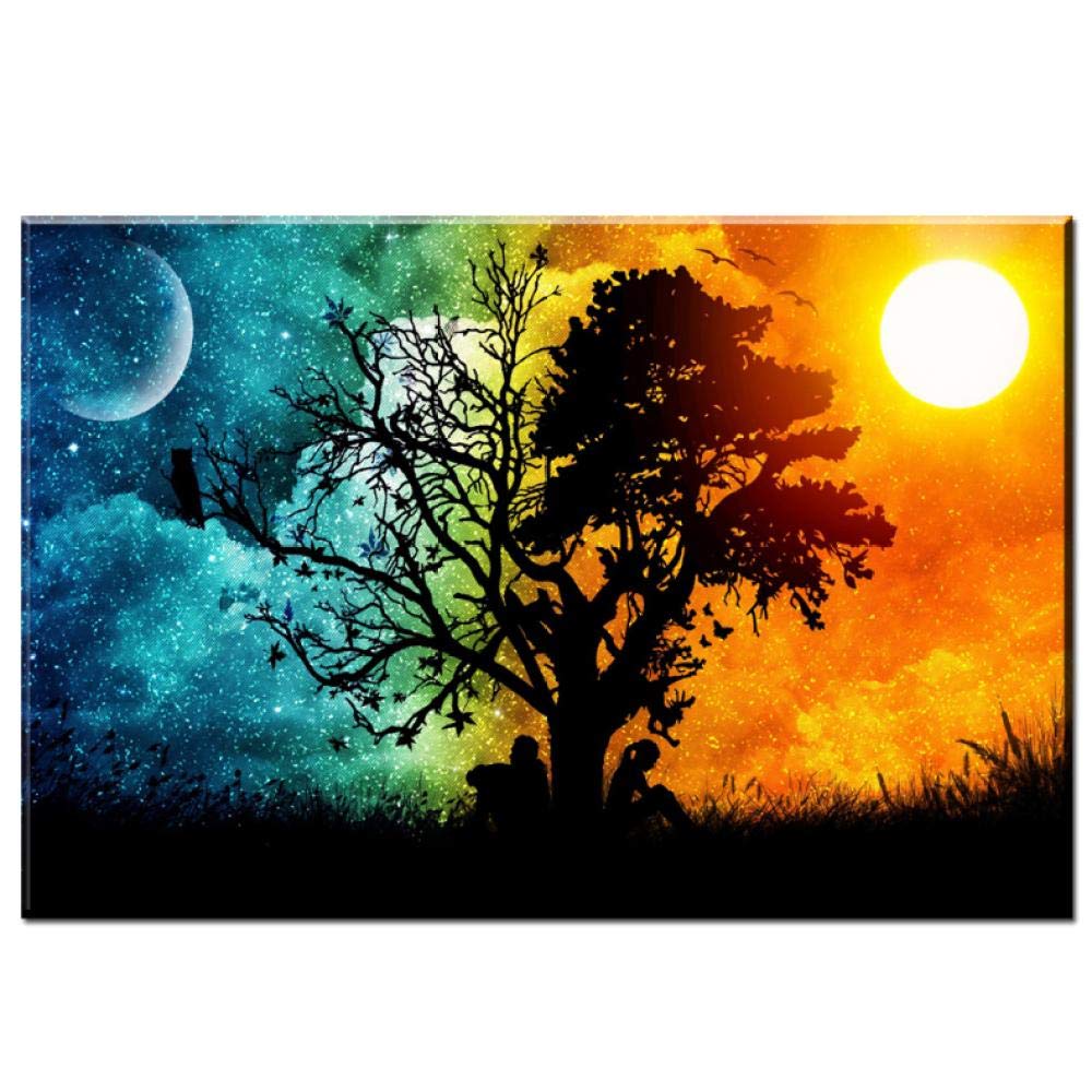 Dipinti Rjunjie Quadri Astratti Moderni su Tela Sole Giorno e Luna
