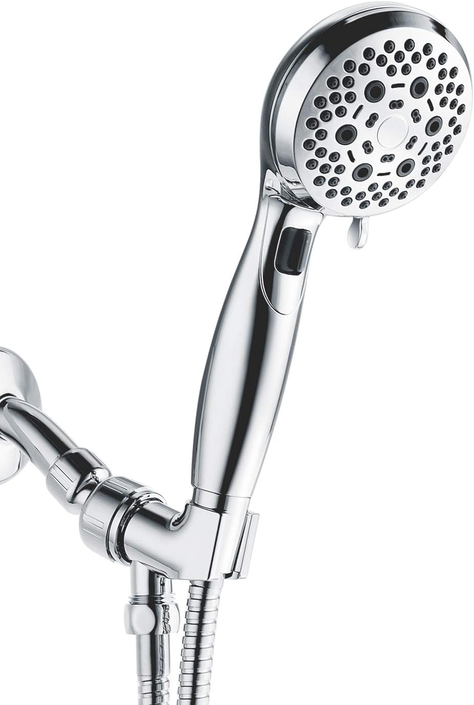 Handheld Shower Head, Wassern High Pressure 11 Setting 74 Jets Intake Air Rainfull Massage Water Saving Button 60'' Stainless Steel Hose Angle Adjustable Bracket 3.5'' Chrome-Charity:Water-