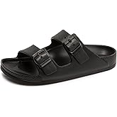 FUNKYMONKEY Women's Comfort Slides Double Buckle Adjustable EVA Flat Sandals