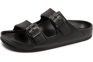 FUNKYMONKEY Women's Comfort Slides Double Buckle Adjustable Plastics Flat Sandals