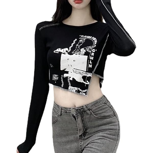 トップス 00s black star pattern long T-shirts y2k Y2K 90s Vintage Oversized T Shirts Star Graphic Tees Y2k