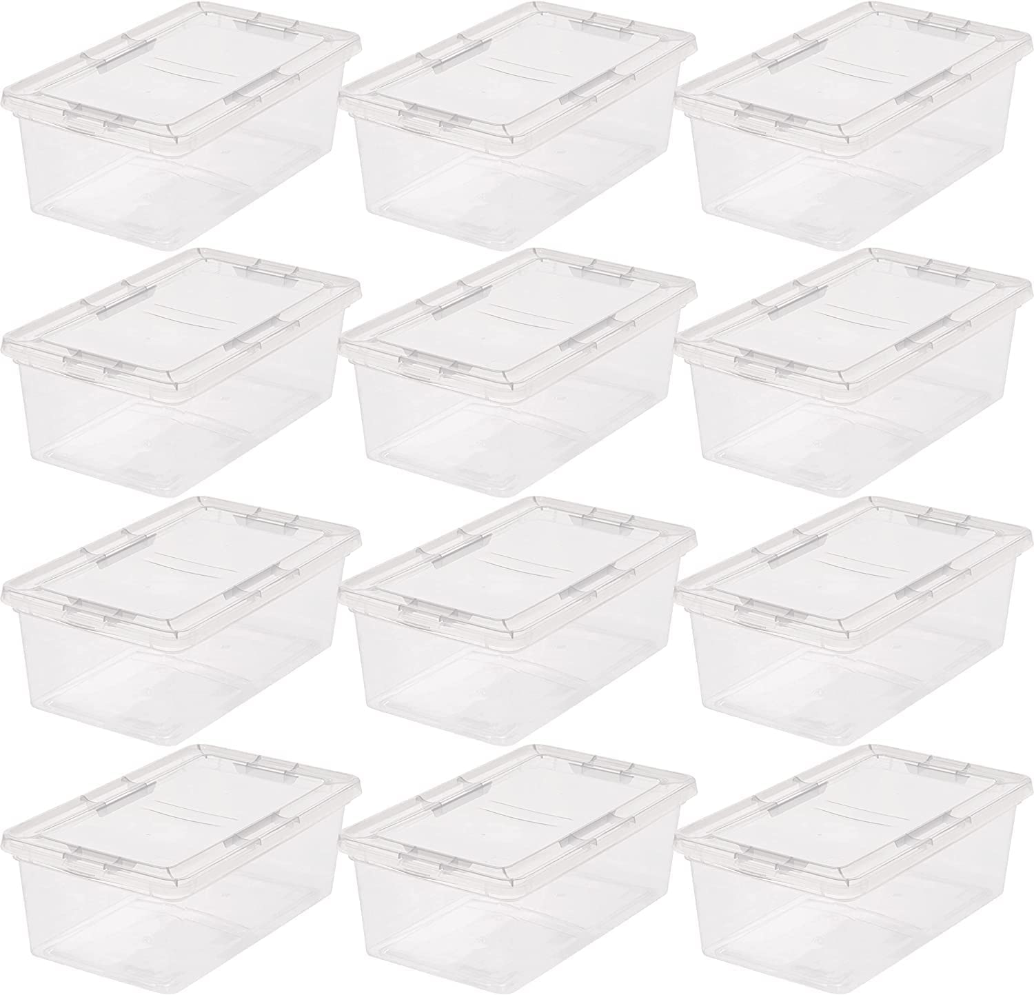 Photo 1 of IRIS USA 7 Quarts Plastic Storage Container Bin with Latching Lid, 12 Pack, Nestable Box Tote Closet Game Organization Teacher Tools Art Supplies Shoe Shoebox Stackable