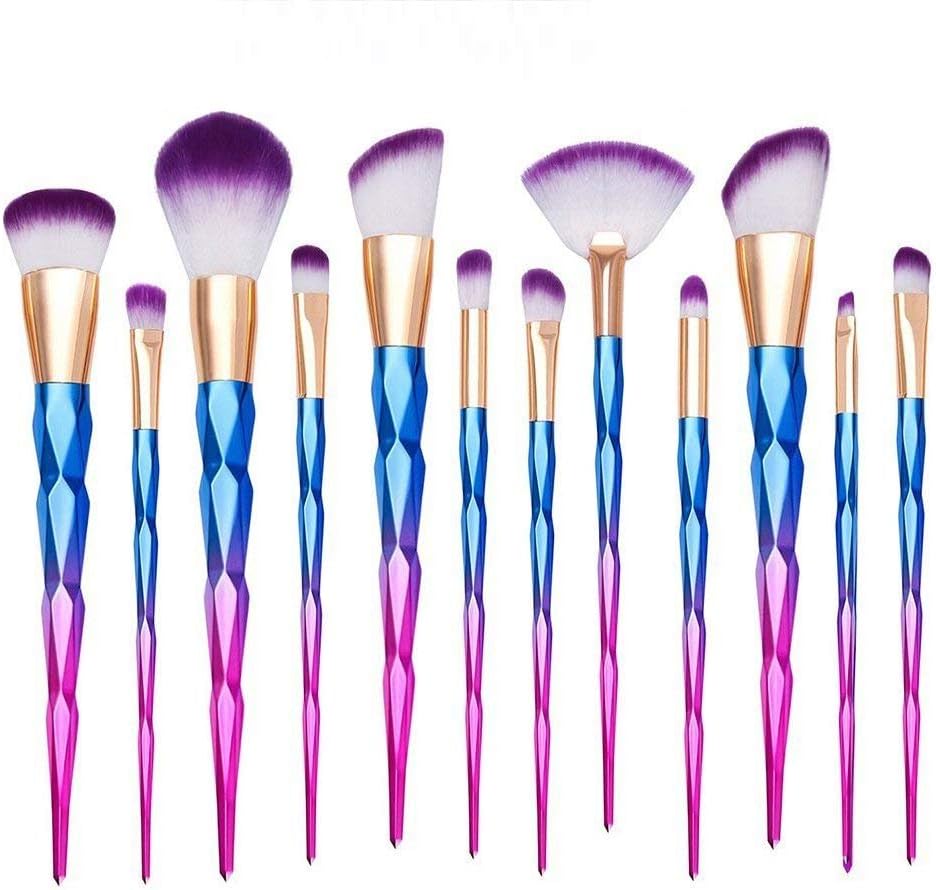 Xixiw Unicorn Makeup Brushes Set Make up Brush Foundation Blending Blush Concealer Eye Face Liquid Powder Cream Cosmetics Lip Brush Tool Brushes Kit 12Pcs, Blue