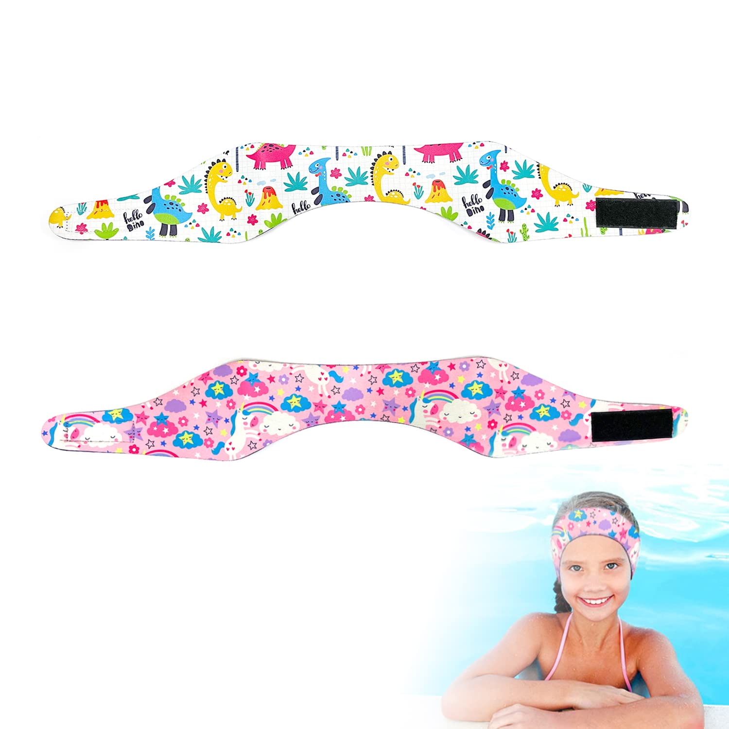 BEIIEB 2-Pack Kids Swimming Headbands for Ear Waterproof Protection, Adjustable, Elastic, Water Sports Equipment for Swimming and Surfing.