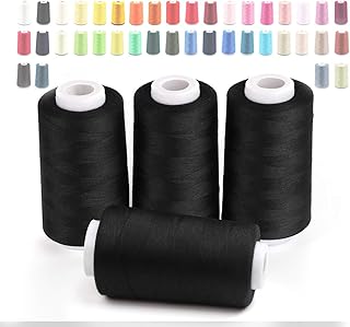 Cubewit Overlockgarn Nähgarn 4 Konen 3000 Yard, Overlock konen Garn Bastelmaterialien für Nähmaschine,100% Polyester (Schwarz)