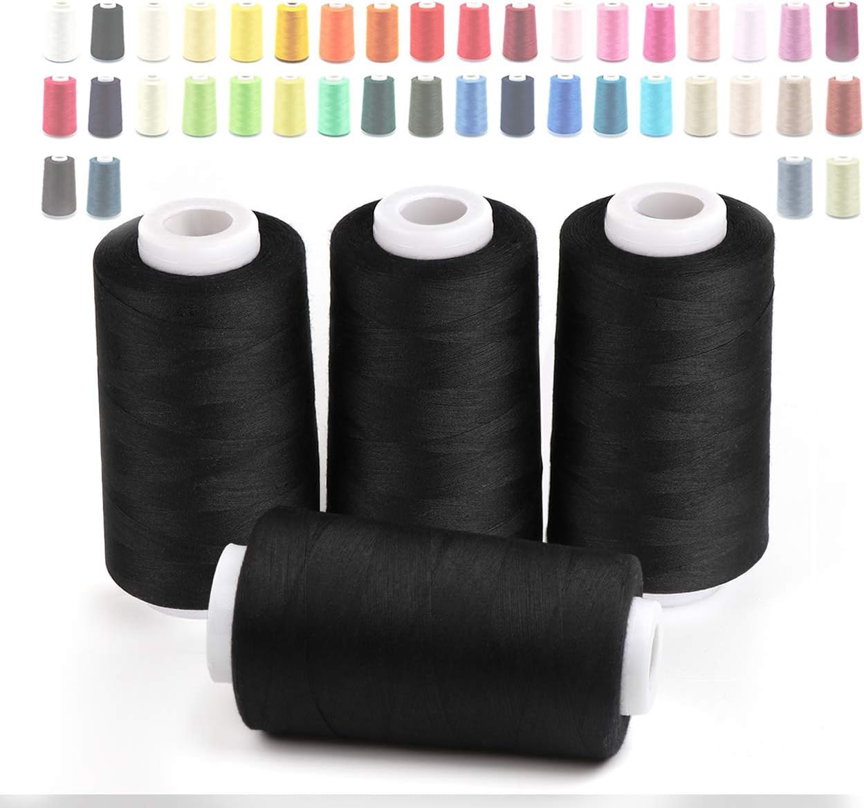 Cubewit Overlockgarn Nähgarn 4 Konen 3000 Yard, Overlock konen Garn Bastelmaterialien für Nähmaschine,100% Polyester (Schwarz)