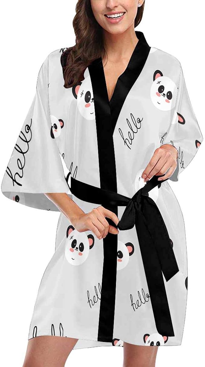 Custom Cute Panda Animal Hello Women Kimono Robes Beach