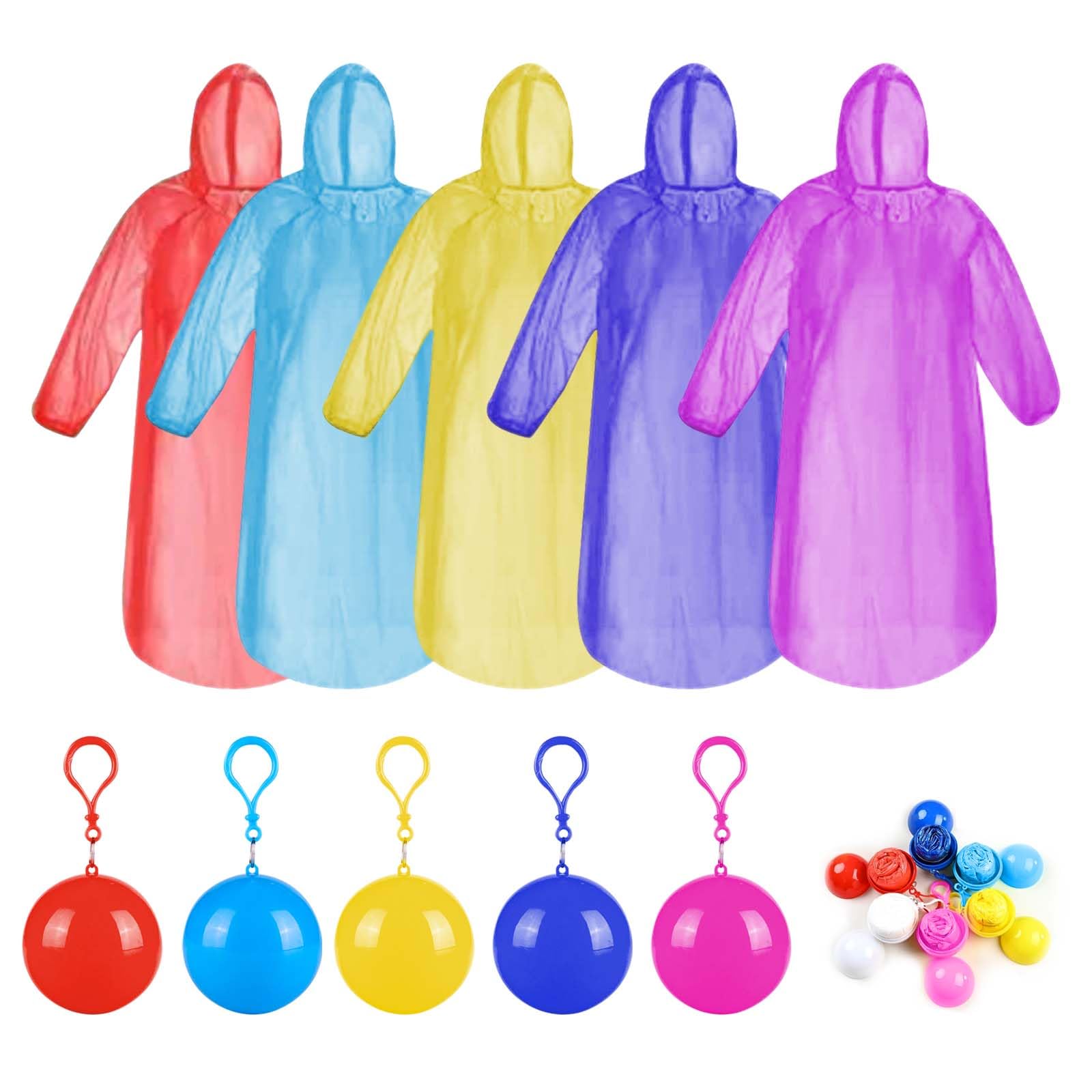 MUNSKT 5PCS Emergency Rain Ponchos and 5 Pieces Replacement, Colorful Portable Waterproof Raincoats Ball with Keychain Hook for Hiking Camping Cycling Outdoor Activities
