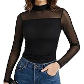 Capoda 3 Pack Women Sheer Mesh Tops Long Sleeve Mock Turtle Neck Shirts Ruched Fitted Blouse Trendy Going Out Party Clubwear