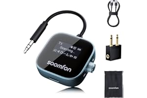 SOOMFON Airplane Bluetooth 5.3 Transmitter for 2 Airpods or Headphones 2-in-1 Airplane Bluetooth Adapter Receiver with LCD Di
