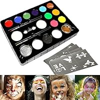 InnooBaby Pintura Cara 12 Colores, 2 Purpurinas, 3 Pinceles, 2 Esponjas, Maquillaje Ni?os Infš¢ntil No Pica para Hallowen, Carnaval, La Semana Santa, Fiestas, Cumplea?os, Discoteca, Navidad, etc.