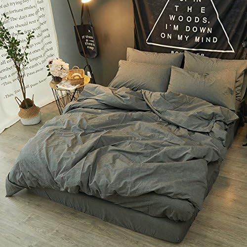 Hotel Quality Egyptian Cotton Queen Duvet Cover Set Grey Modern Solid Color Bedding Sets 3 Piece Luxury Soft Reversible Plain Design, Fade and Wrinkle Resistant with Corner Ties MicBridal