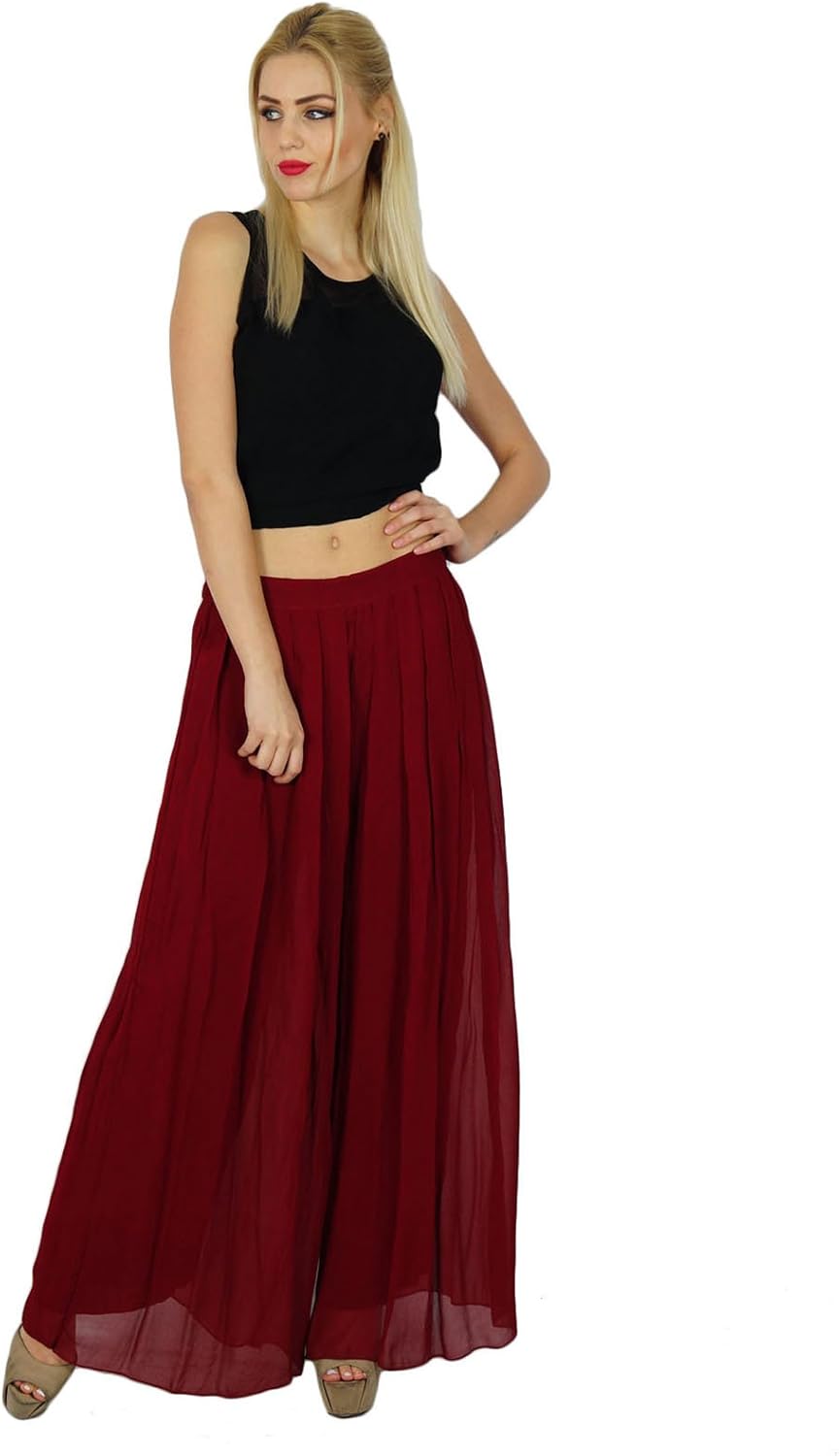 maroon palazzo pants outfit