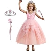 Steatory Kids Pink Witch Costume for Girls Bubble Dress Pink Mesh Sequin Outfits with Accessories