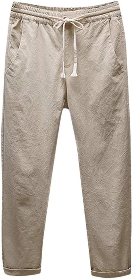 IUTE Men's Solid Straight Long Pants Sports Running Jogging Fitness Training Drawstring Elastic Waist Lightweight Breathable Cotton Linen Sweatpants Trousers with Pockets S-5XL