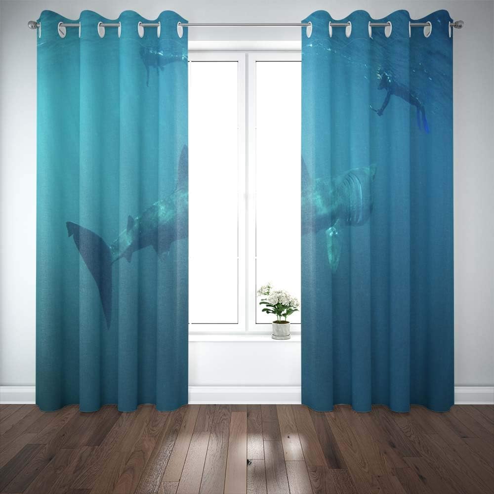 Shorping 52X84 Inch 3D Window Curtains, Privacy Window Curtain Shark Island Scotland Cetorhinus Maximus Coll Window Blackout Curtains for Bedroom,2 Pc