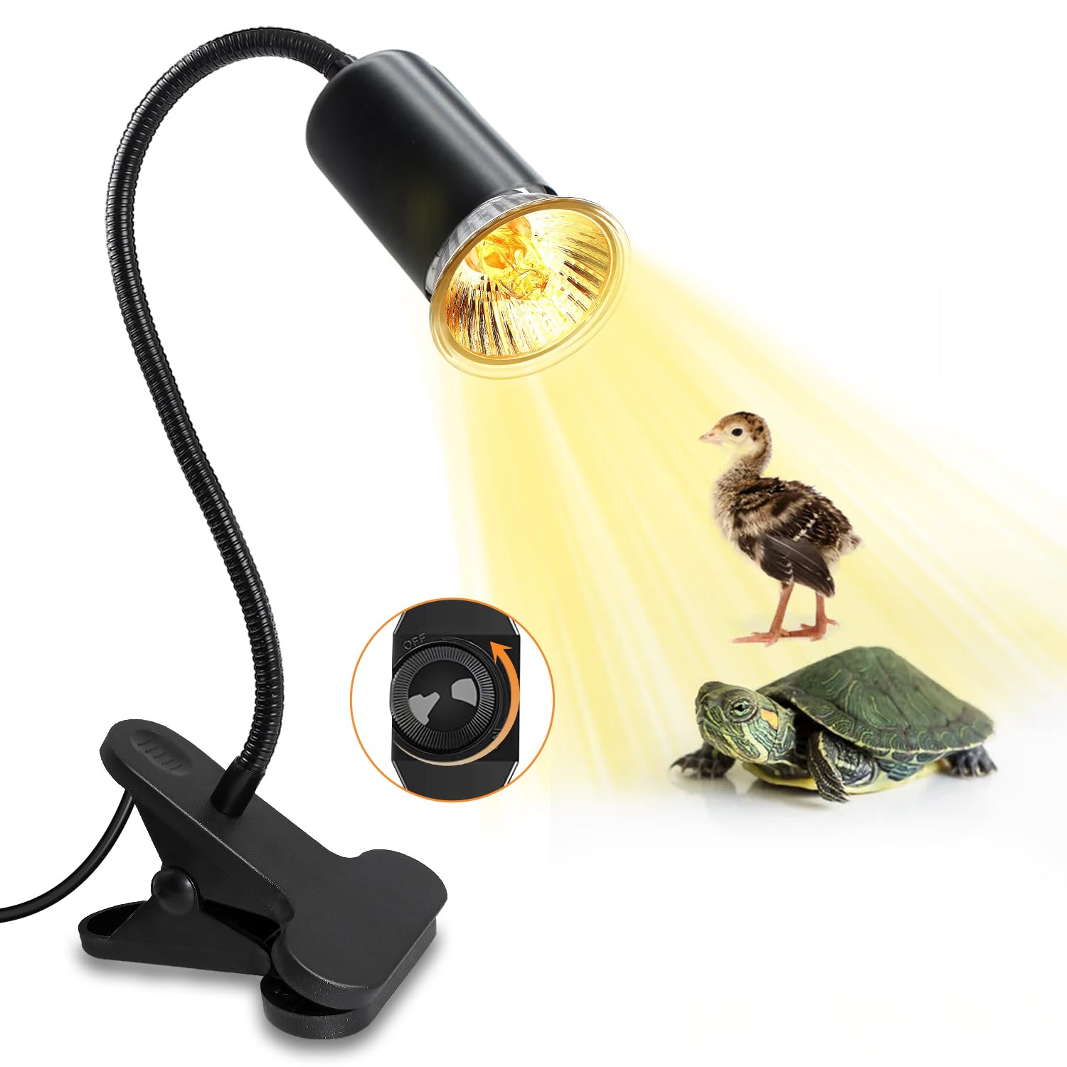 Tortoise Lamp with 240CM Cable, E27 Ceramic Lamp Holder, 11MM Thick Gooseneck, Reptile Heat Lamp, UVA UVB Basking Lamp for Aquarium, Turtle Lamp, Turtle Light, Tortoise Accessories, Black(No Bulb)