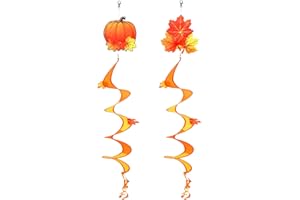 NOVWANG 2 Piece Fall Wind Spinners, Autumn Thanksgiving Hanging Flag Windsock Fall Orange Outdoor Decorations for Home Garden Yard Patio Decor
