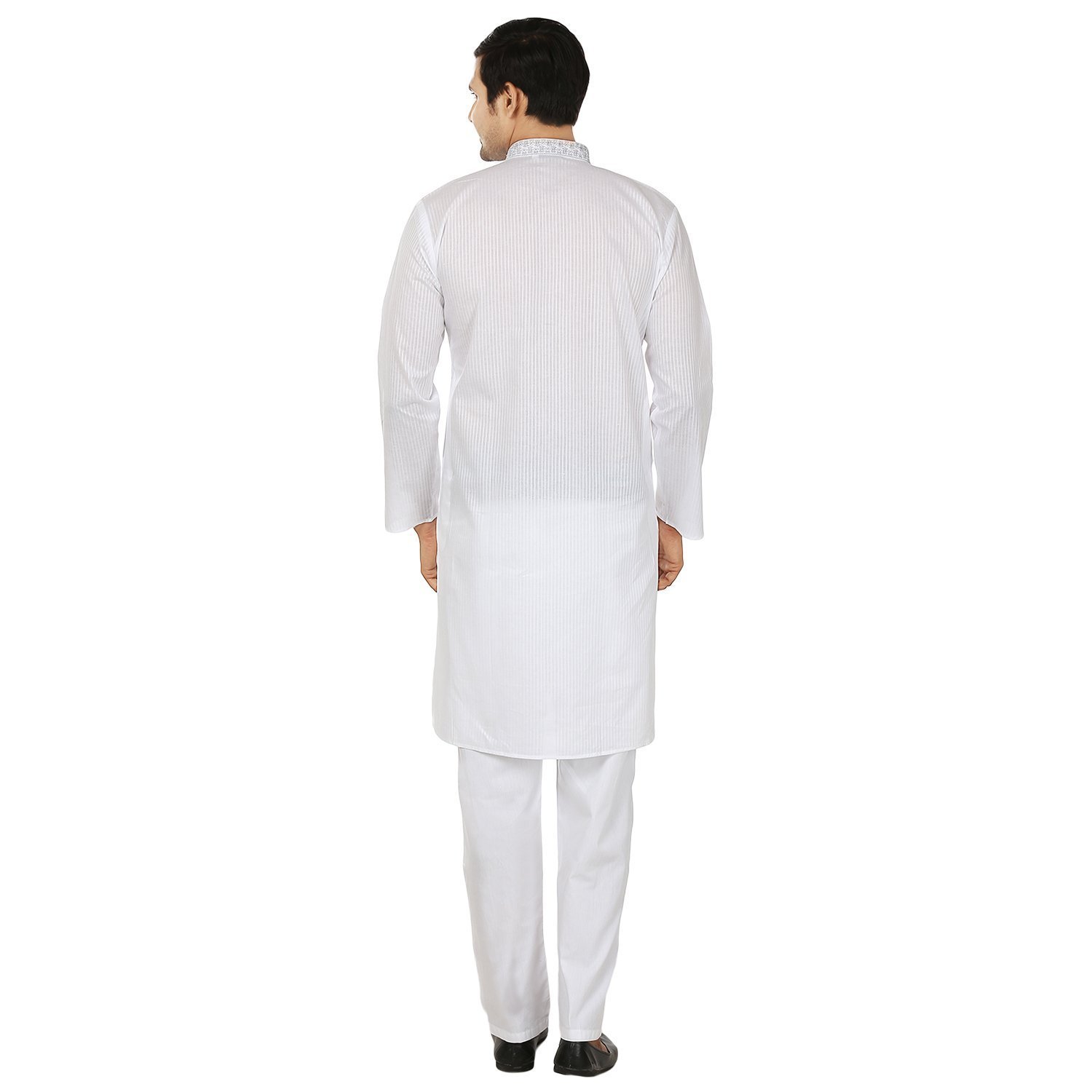 royal kurta men's white cotton stripped embroidered kurta pyjama