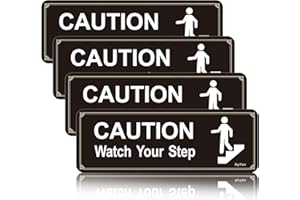AYIFAN 4 Pack Caution Watch Your Step Sign for floor, Acrylic with Symbols Self-adhesive for Home and Business Restaurants Offices 9"x3" Black Gold Easy to Mount Outdoor or Indoor Use Black