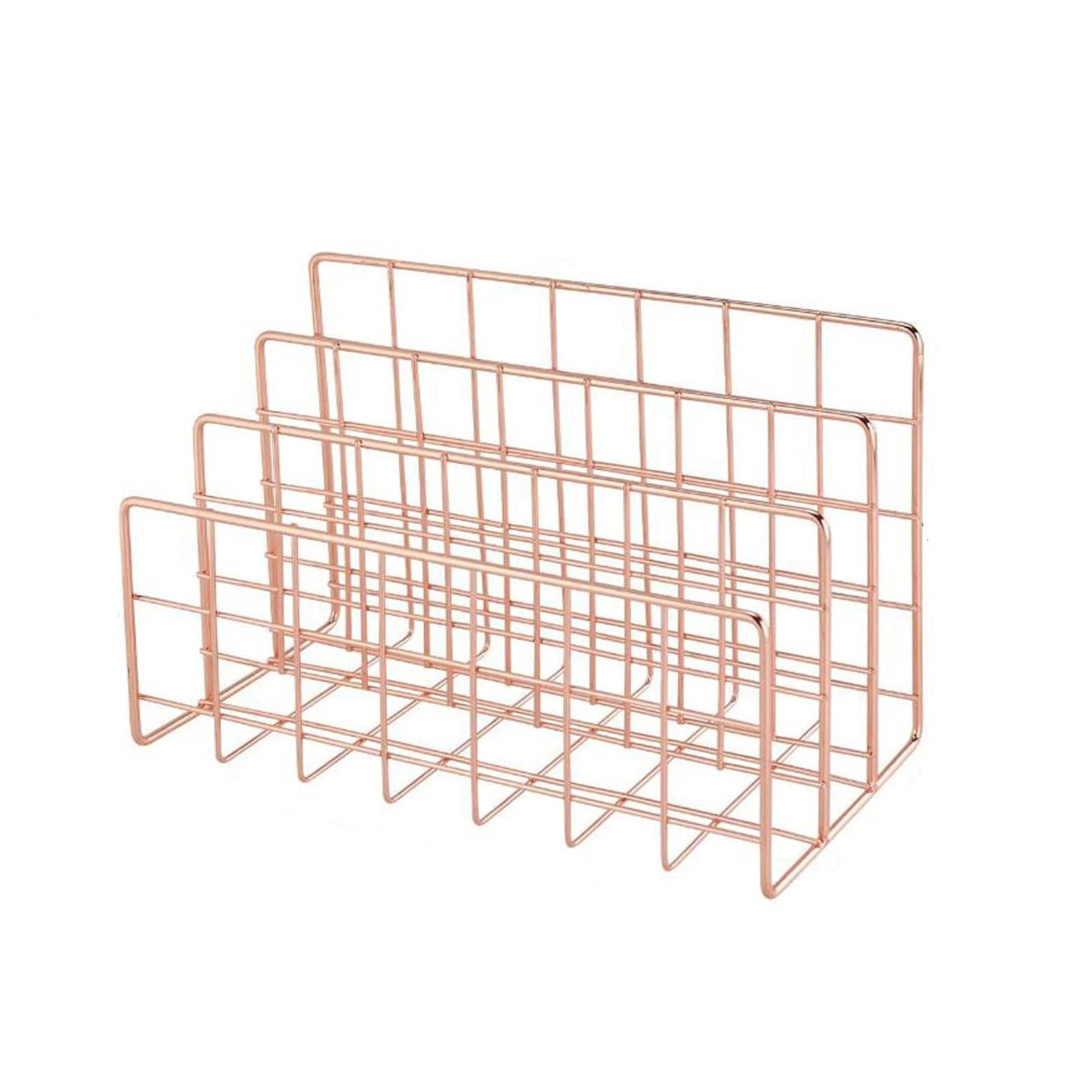 PRATYAHARA Metal Mesh Desk Organizer Desktop Letter Sorter Mail Tray File Organiser Home Bookends Book Holder -Rose Gold