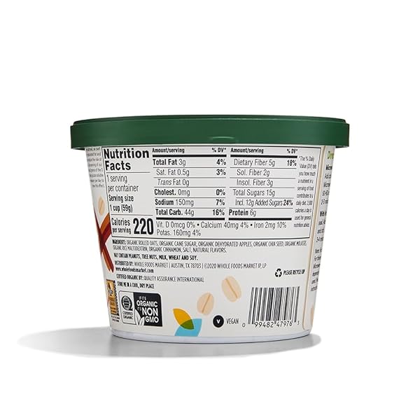 365 BY WHOLE FOODS MARKET, ORGANIC INSTANT OATMEAL, APPLE CINNAMON CHIA, 2.1 OUNCE